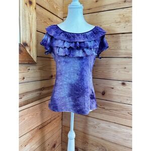 Sami + Jo Purple Tie Dye Ruffle Neck Sequin Lace Top Womens Medium CA‎ 07043